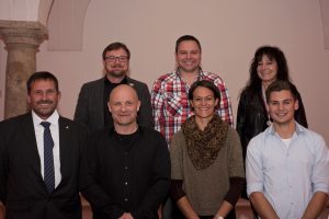  Jeweils von links: vorne Bruno Lignon, Jürgen Bachhofer, Monika Bachhofer, Marcel Lignon. Hinten Friedhelm Lahn und die Jubilare Kai Hekele und Christine Lahn